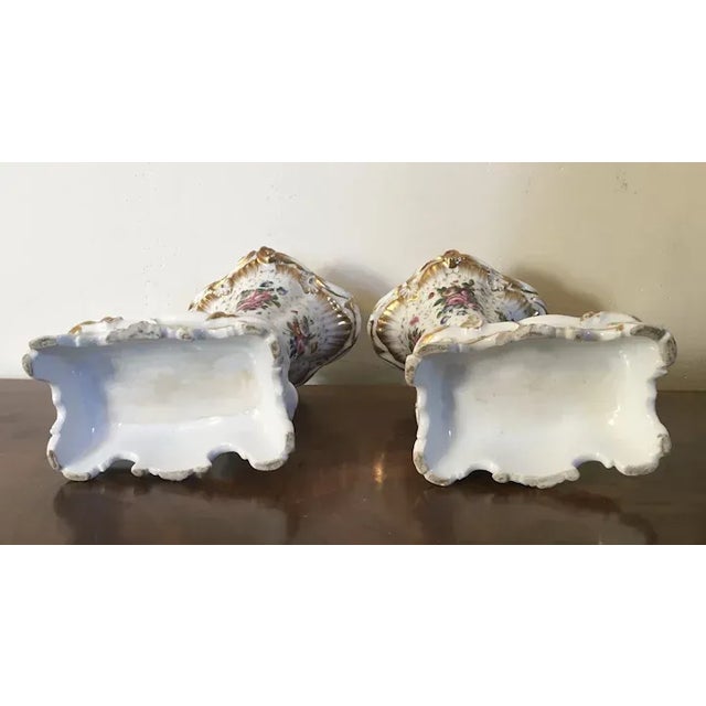 White 1830 Antique French Empire Porcelain Rhyton Eagle Head & Cornucopia Mantel Vases - A Pair For Sale - Image 8 of 13