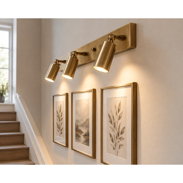 Contemporary Handcrafted Brass 3-Light Adjustable Vanity Sconce, Cylinder Wall Light for Bathroom & Mirror For Sale - Image 3 of 10