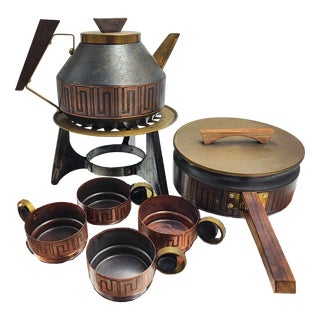 Danish Copper and Brass Tea Set, 1960s, Set of 7 For Sale