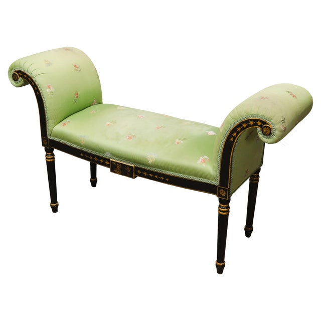 Vintage Regency Style Green Chinoiserie Window Seat Bench For Sale - Image 9 of 12