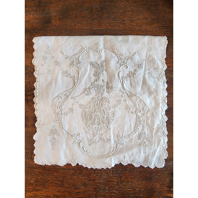 Antique White Exquisite Antique Embroidered Handkerchief For Sale - Image 8 of 16