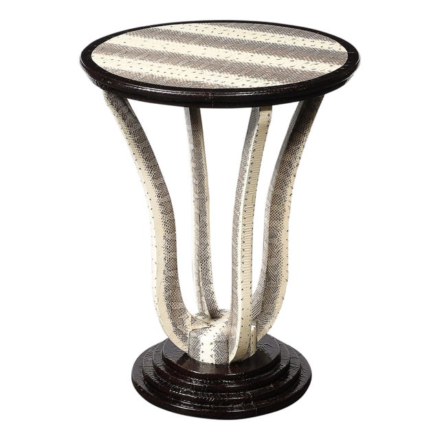 Mid-Century Gueridon Table in Python Leather With Stepped Base by Karl Springer For Sale