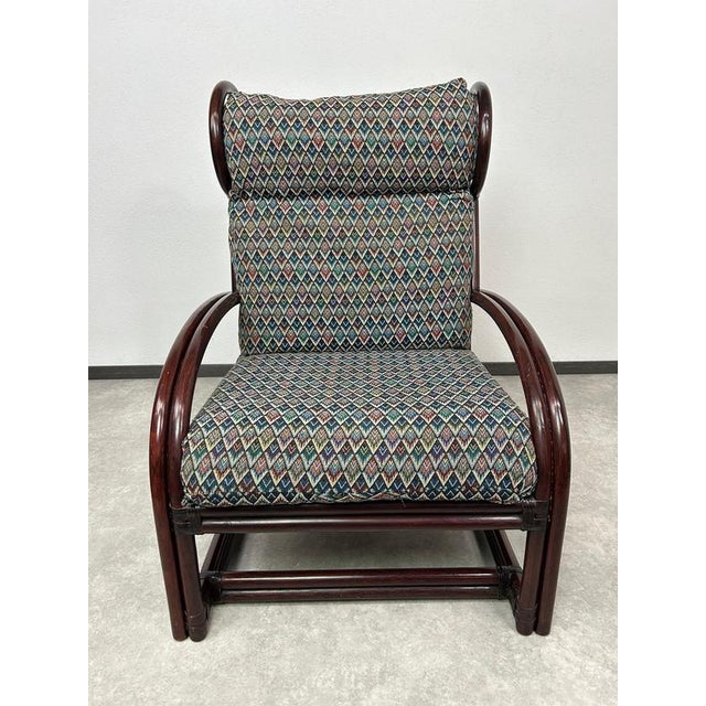 1970s Set of Mid-Century Modern Bamboo Wingchair with Ottoman from Gervasoni, 1970s For Sale - Image 5 of 18