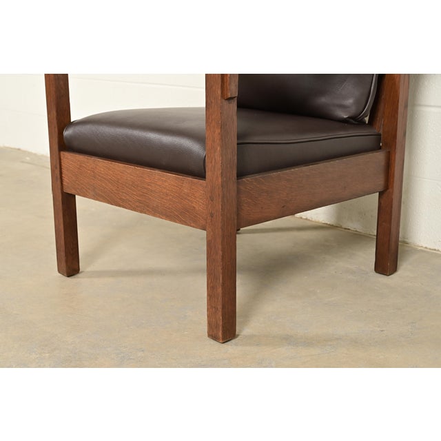 Brown Lifetime Furniture Antique Mission Oak Arts & Crafts Open Arm Reclining Morris Lounge Chair, Circa 1910 For Sale - Image 8 of 12