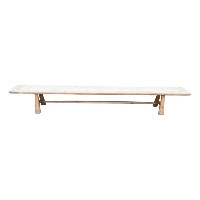 Andrianna Shamaris Impressive Milky Toned Teak Wood Long Bench For Sale