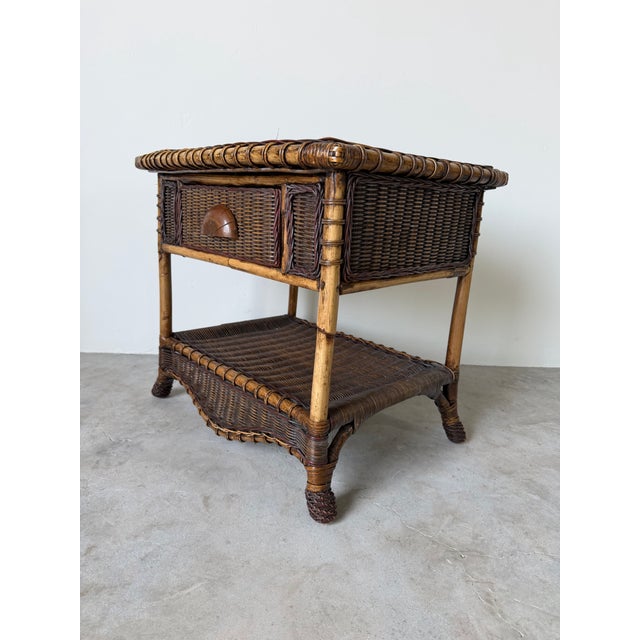 Vintage Coastal Organic Bamboo & Woven Wicker One-Drawer Nightstand For Sale - Image 10 of 12