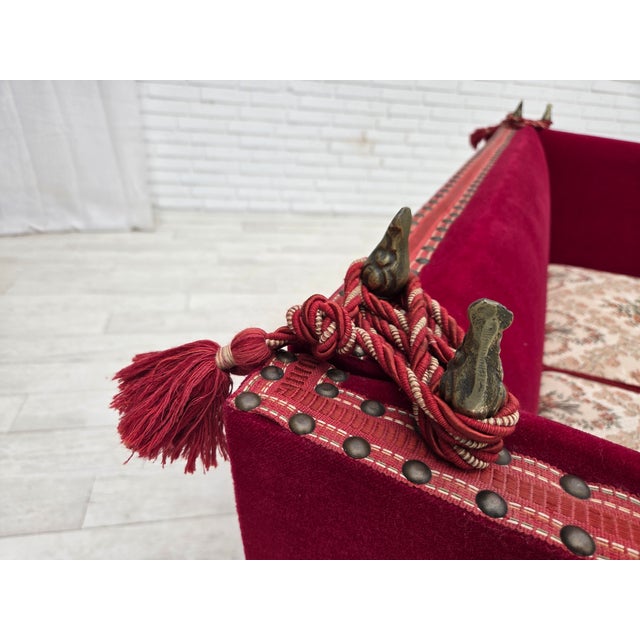 Danish 2-Seater Drop Arm Spanish Sofa in Red Furniture Velour, 1970s For Sale - Image 10 of 18