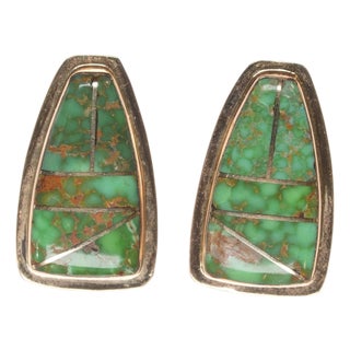 Mid 20th Century 14k High Grade spiderweb Carico Lake turquoise earrings AC, 2 Pieces- 2 pieces For Sale