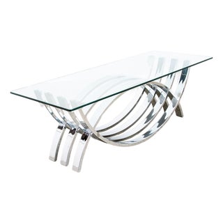 Mid Century Modern Coffee Table Chrome Glass Rectangular Vintage Sculptural MCM For Sale