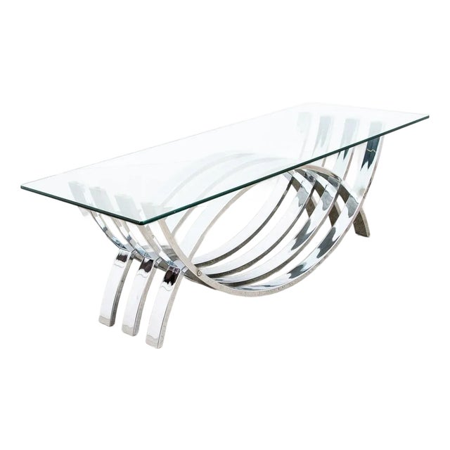 Mid Century Modern Coffee Table Chrome Glass Rectangular Vintage Sculptural MCM For Sale