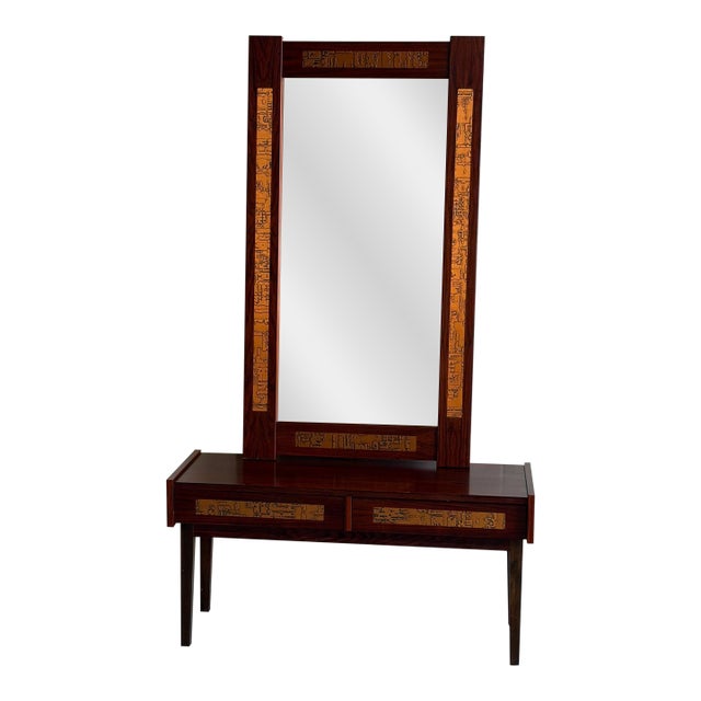 Vintage Danish Modern Rosewood Entryway Set With Mirror in Style of Pedersen & Hansen For Sale