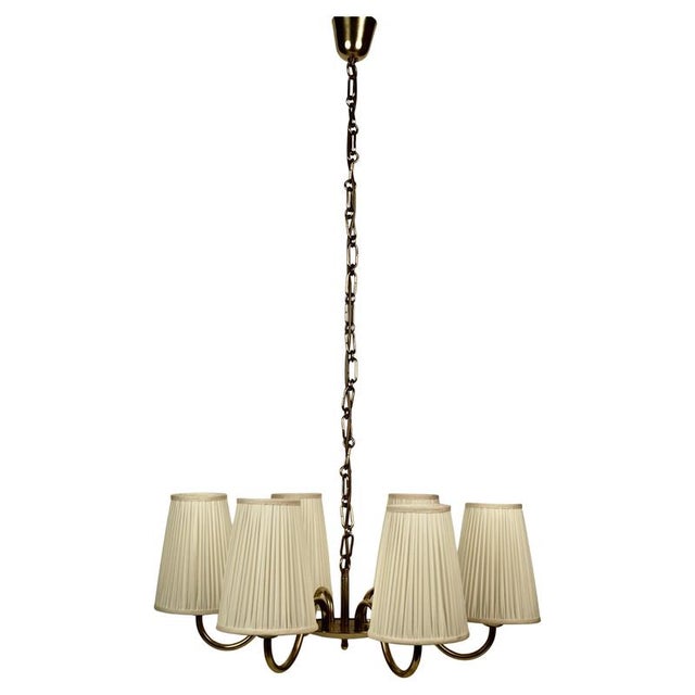 Six-Arm Chandelier in Brass with Silk Shades by Josef Frank for Oswald Haerdtl, 1935 For Sale - Image 16 of 16