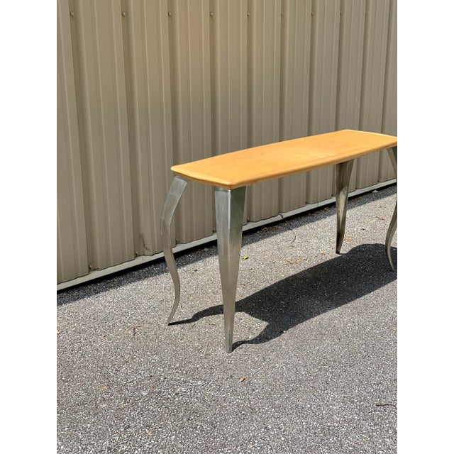 Late 20th Century Modern Squiggle Leg Console Sofa Table With Wooden Top For Sale - Image 12 of 13