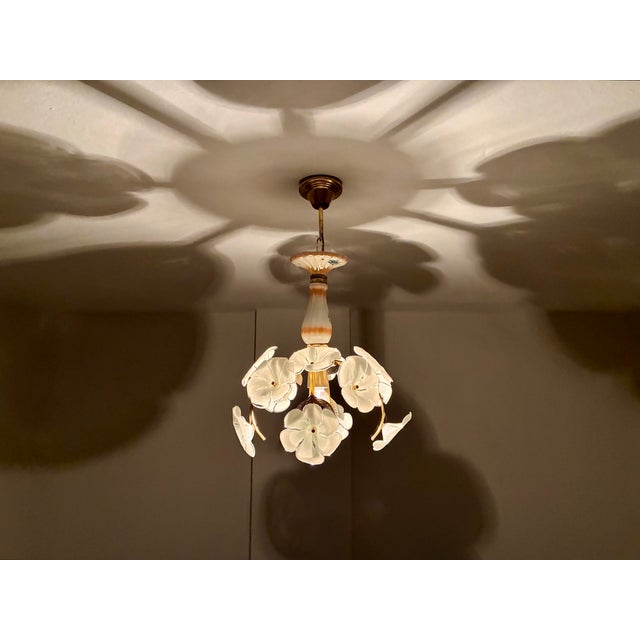 White Mid 20th Century Italian Handmade Porcelain & White Murano Style Glass Daisy Chandeliers - a Pair For Sale - Image 8 of 17