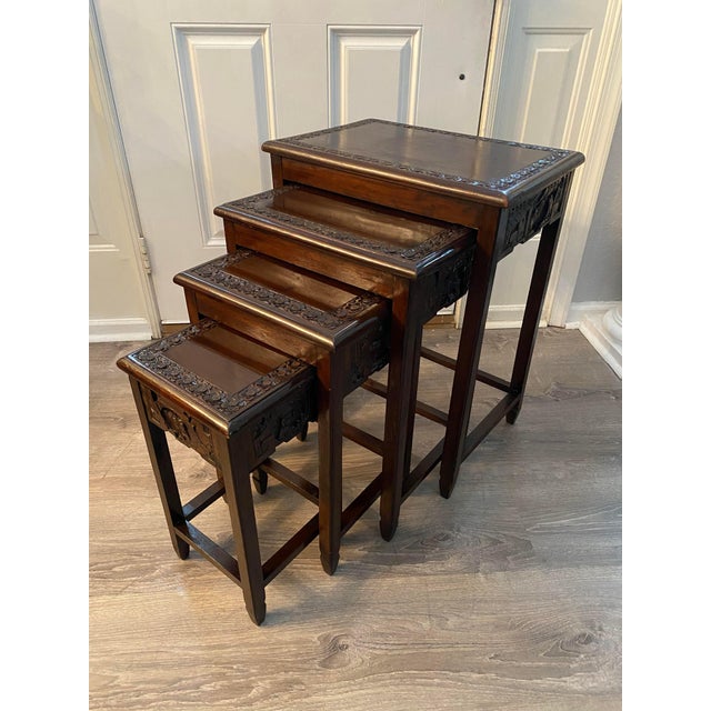 Vintage Mid Century Chinese Rosewood Nesting Tables - Set of 4 For Sale - Image 10 of 10