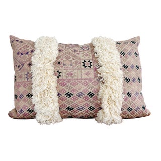 Authentic One of a Kind Vintage Chinese Wedding Blanket Embroidered Silk Pillow Cover With Fringe For Sale