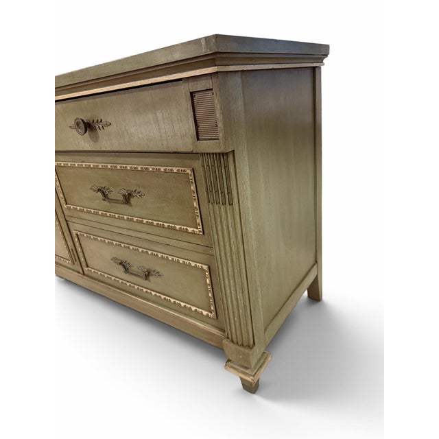 White Furniture Vintage Neoclassical Sage Green Triple Dresser Credenza by White Fine Furniture Co. For Sale - Image 4 of 12
