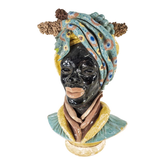 Early 20th Century Art Pottery Faience Majolica African American Figure For Sale