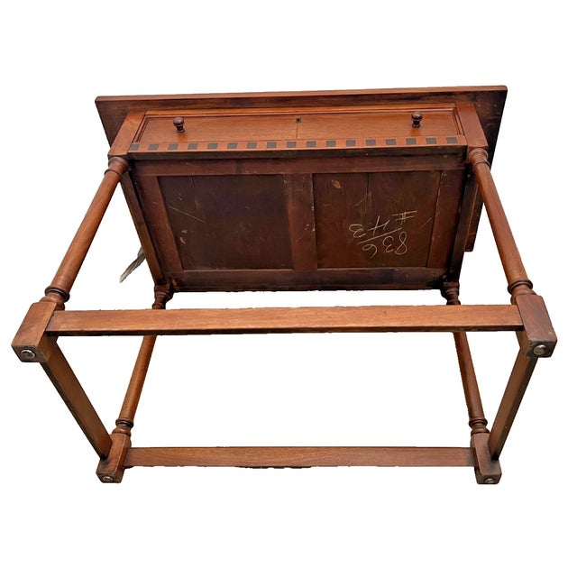 Vintage Writing Table, Desk, Large Drawer, Checkerboard Inlay, Sheraton Style For Sale - Image 12 of 12