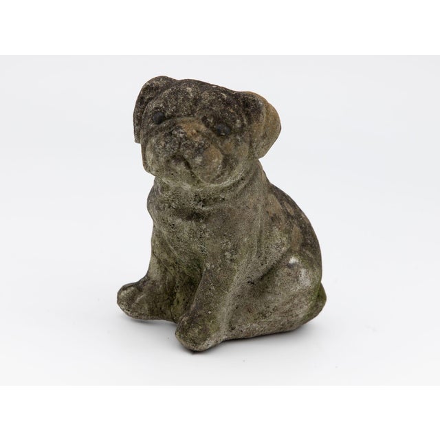 Seated and solid, this 1960s English composite stone dog figure blends folk art simplicity with expressive mass. Bulldogs...