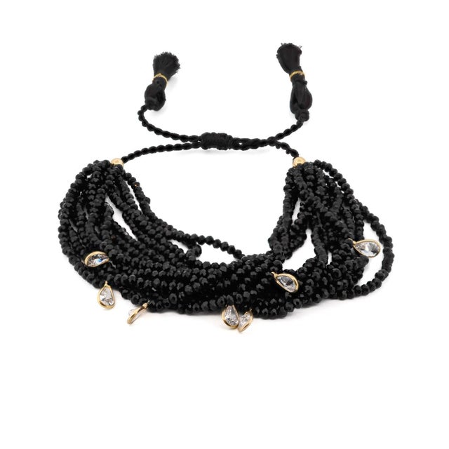 Crystal & Diamond Multi Strand Black Adjustable Bracelet For Sale In Miami - Image 6 of 6