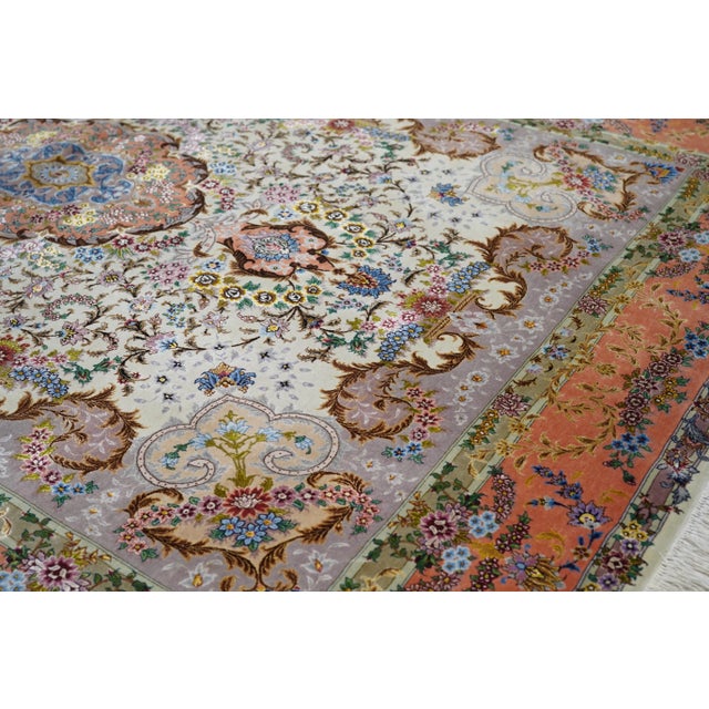 Burnt Orange Extremely Fine Persian Tabriz 70 Raj. Wool and Silk With a Silk Foundation Rug 5'3'' X 7'7'' For Sale - Image 8 of 10