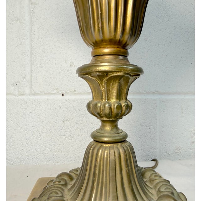 Victorian Antique Ornate 1800's Electrified Heavy Brass Marble Stone Astral Oil Table Lamp For Sale - Image 3 of 11