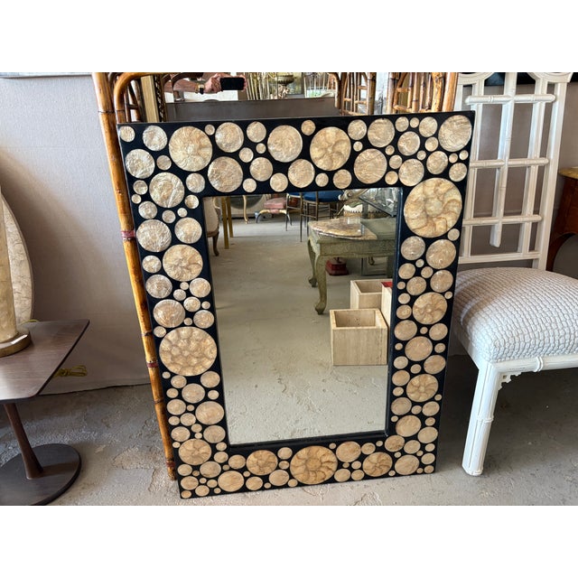Mid-Century Modern Post-Modern Mirror Inlaid With Capiz Shell For Sale - Image 3 of 13