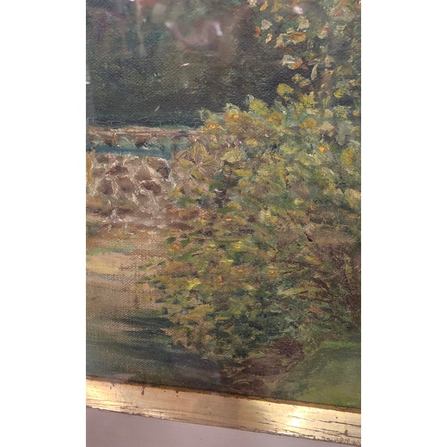 Wood Vintage Impressionist Style Landscape Oil Painting in Carved Wood Frame - Signed unclear For Sale - Image 7 of 12