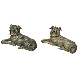 Two Terracotta Figures of Reclining Pug Dogs For Sale