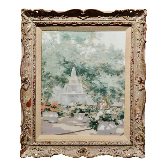 Andre Gisson -Young Woman Near the Fountain at the Park-Oil Painting For Sale