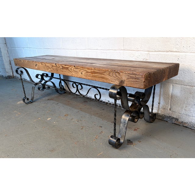 Mid 20th Century Mid 20th Century Rustic Industrial Wrought Iron Butcher-Block Bench For Sale - Image 5 of 11