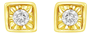 10K Yellow Gold Plated .925 Sterling Silver 1/10 Cttw Miracle-Set Diamond Square Stud Earrings
