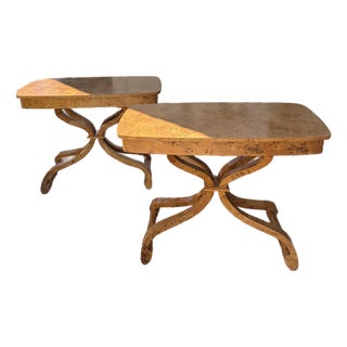 Pair of Burlwood Stafford Console / Side Tables Attributed to Rose Tarlow For Sale