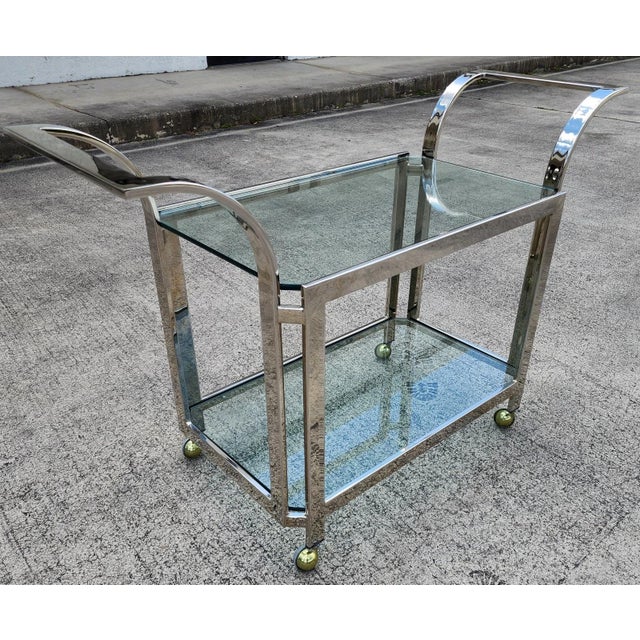 MCM Milo Baughman Style Chrome Bar Serving Cart 1970s For Sale - Image 15 of 18