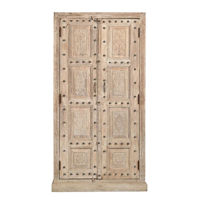Farmhouse Indian Colonial Style Bleached Teakwood Armoire Constructed From Antique Doors For Sale - Image 3 of 5