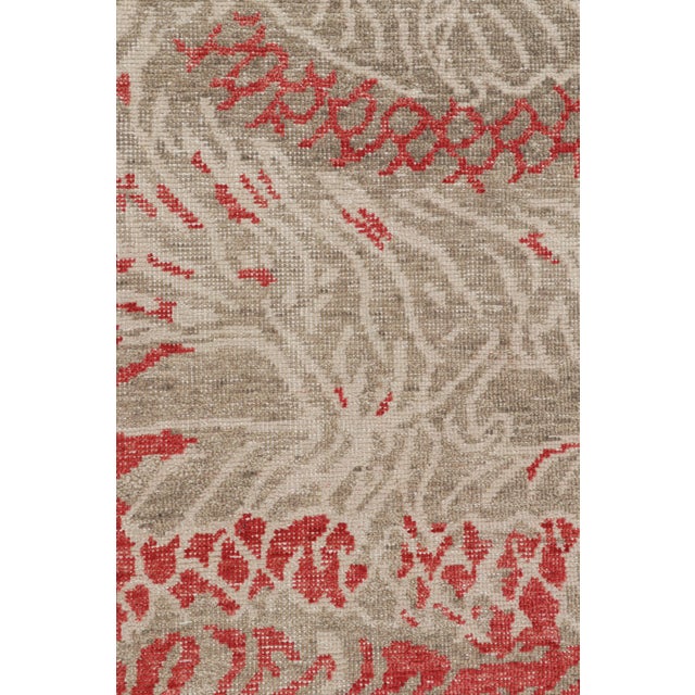 Shabby Chic Rug & Kilim’s Distressed Dragon Rug in Red, Gray and White Pictorial Patterns For Sale - Image 3 of 7