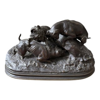 Antique Bronze Sculpture Titled ”Dogs Chasing a Rabbit” After Pierre Jules Mene For Sale