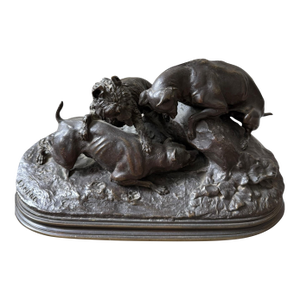 Antique Bronze Sculpture Titled ”Dogs Chasing a Rabbit” After Pierre Jules Mene