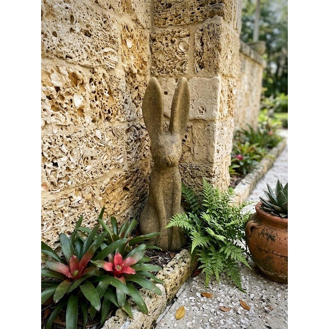 Vintage Cast Stone Seated Jackrabbit Garden Statue For Sale - Image 10 of 12
