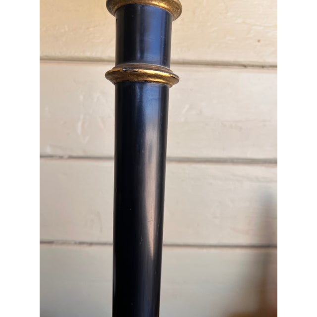 Vintage Italian Wooden Ebonized & Parcel Gilt Tall Table Lamp With New Drum Shade For Sale - Image 9 of 15