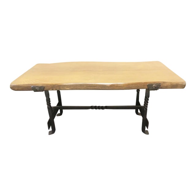 Live-Edge French Wood & Iron Coffee Table For Sale