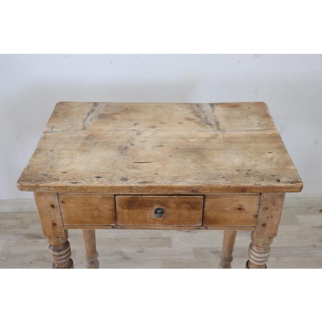 19th Century Natural Color Side Table in Rustic Fir Wood For Sale - Image 9 of 11