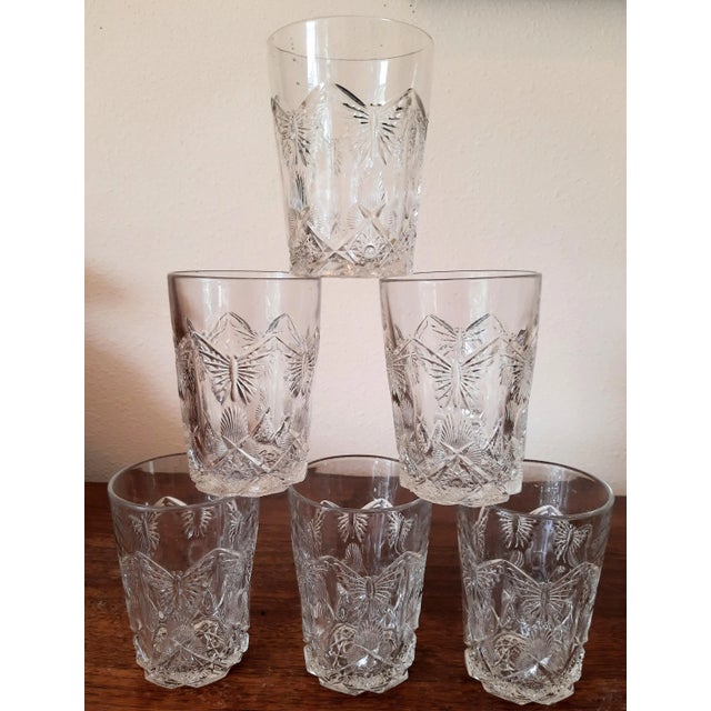 Vintage Cut Glass Butterfly Drinking Barware Set Glasses For Sale - Image 11 of 13