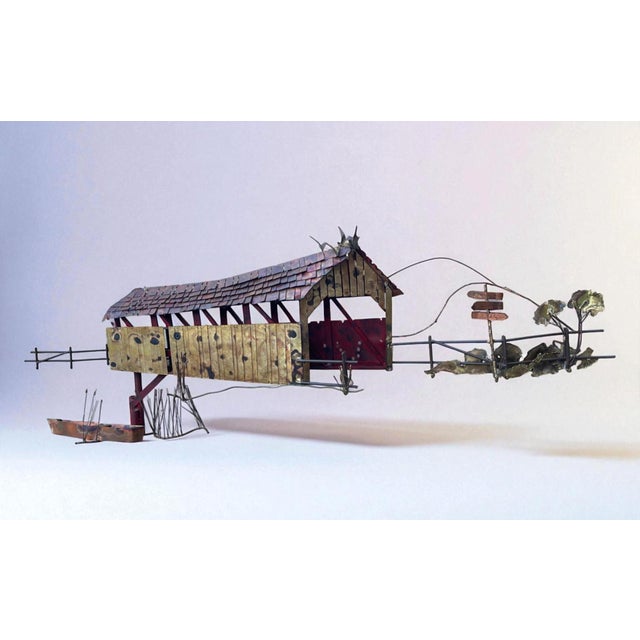 1970s Curtis Jere Signed Wall Sculpture – Covered Bridge With Row Boat & Scenic Detailing For Sale - Image 9 of 17