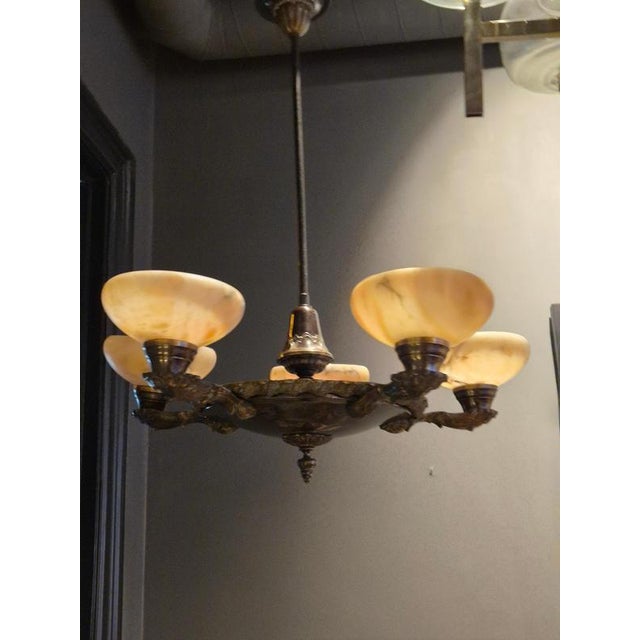Decorative Pendant Light in Bronze and Alabaster, 1950s For Sale - Image 3 of 10