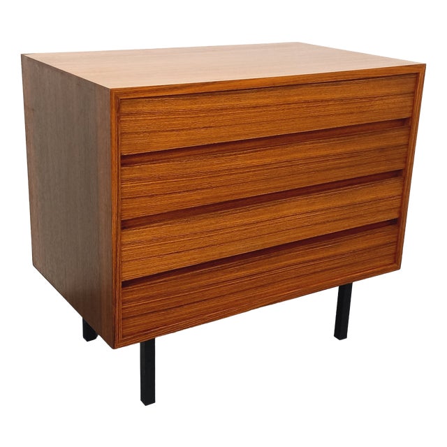 Mid-Century Scandinavian Modernist Style Chest of Drawers in Rosewood and Black Metal, 1960s For Sale