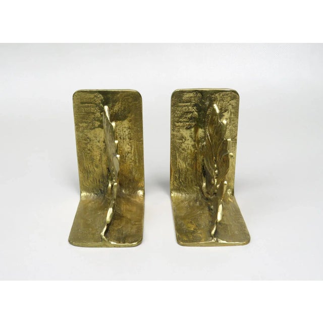 Brutalist Style Bronze Bookends with Floral Elements, 1970s, Set of 2 For Sale - Image 4 of 18