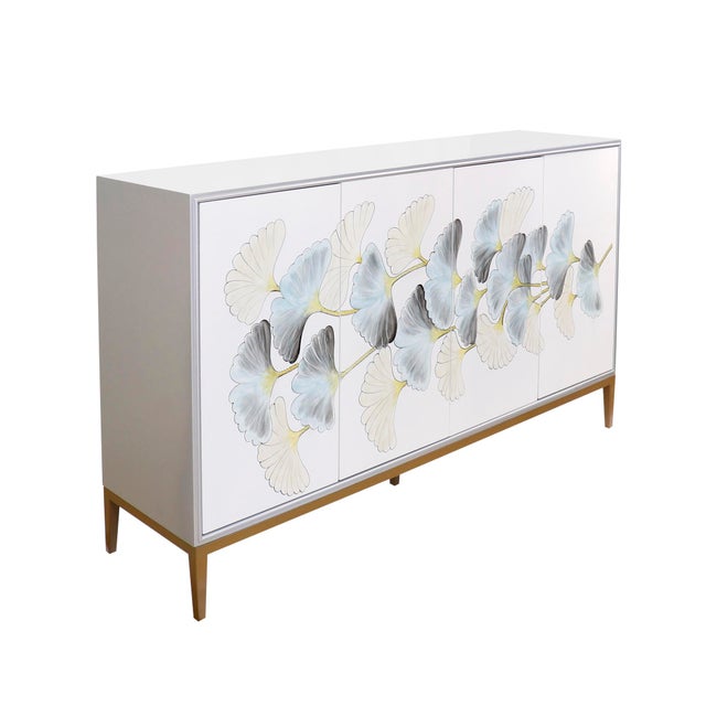 Pasargad Home Annabelle Sideboard With 4 Floral Doors, Silver/Ivory For Sale - Image 10 of 12