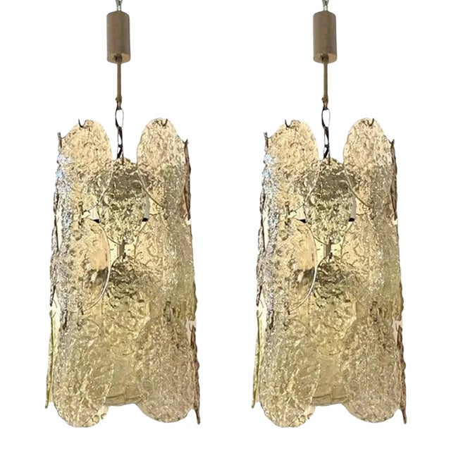 Pair of 1960s Vistosi Torcello Glass Disk Chandeliers by Gino Vistosi For Sale